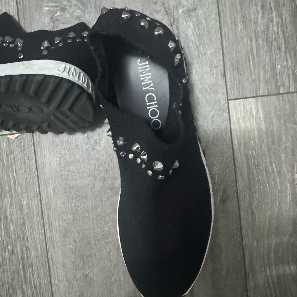 Jimmy Choo Black Slip-On Sneakers with Studded Accents